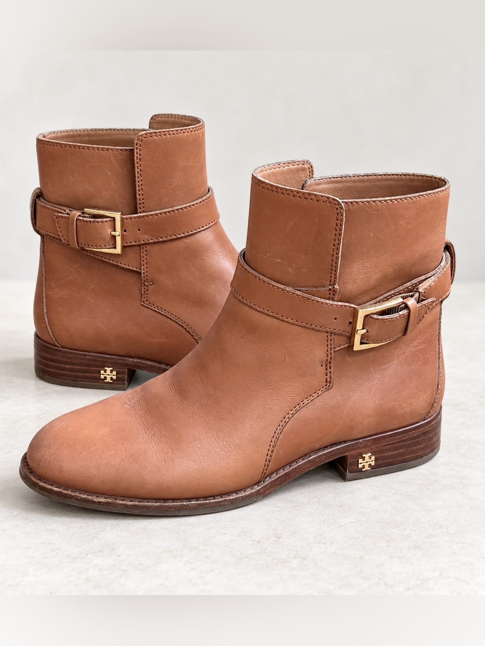 Tory Burch Brooke Leather Ankle Boots Perfect Brown Buckle Booties Size 6.5